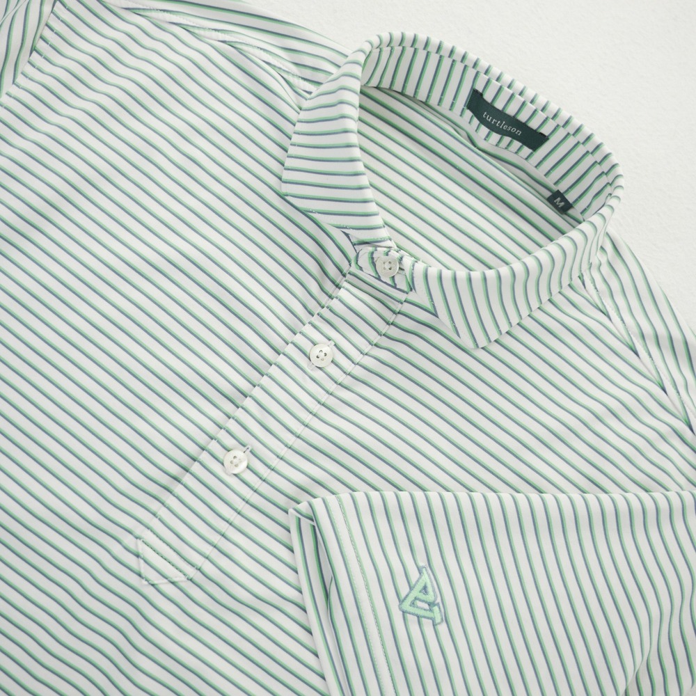 Turtleson Mens Performance Polo Shirt Green White Striped Golf Short Sleeve M